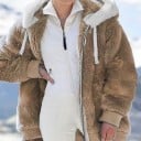 Dames pluche jacket met capuchon gevoerd met witte pluche Ritsluiting Koorden in de capuchon Ribgebreide manchetten en zoom Polyester 1
