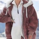 Dames pluche jacket met capuchon gevoerd met witte pluche Ritsluiting Koorden in de capuchon Ribgebreide manchetten en zoom Polyester 3
