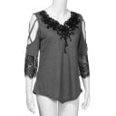 Dames plus size blouse met kanttoepassing in een V-hals Ontblote schouders met gekruiste bandjes Mouwen met kant Asymmetrische zoom 5