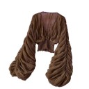 Dames polopr transparante blouse Universele maat V-hals Lange mouwen Rimpeling Elastiek in de taille Elegant 9