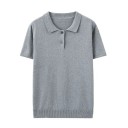 Dames poloshirt met korte mouwen Effen uitvoering V-hals met kraag en knopen Katoenen top 3