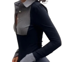 Dames poloshirt met lange mouwen Zwart V-hals met kraag en knopen Polyester top 4