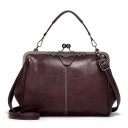 Dames retro handtas van PU-leer met decoratief metalen frame Sluiting met balletjes Korte handvat om in de hand te dragen Verstelbare 7
