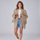 Dames retro jasje met franjes losse oversize pasvorm knoopsluiting en revers beige verlengd jasje voor de stad en op het werk 8