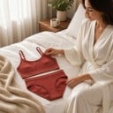 Dames ribgebreide set ondergoed bralette beha zonder beugels met dunne bandjes en slip van klassieke snit met lage taille 2