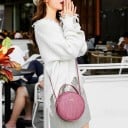 Dames ronde crossbody tas met handvat Metaal strik Ritsluiting Dunne schouderband PU leer en polyester 19 x 19 x 6 cm 7