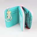 Dames roze gestikte portemonnee met rits en gouden opschrift Sleutelhanger Turquoise voering Elegante accessoire 2