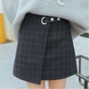 Dames ruitjes mini rok met hoge taille Asymmetrische overlappende snit Riem met metalen ring A-lijn vorm Stof met katoen 2