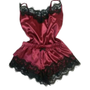 Dames satijnen pyjama met kantafwerking Top met V-hals en shorts Effen elegante set van polyester Verschillende kleuren 2