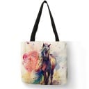 Dames schoudertas met aquarelmotief van een paard Linnen en polyester Vierkante vorm 40 x 40 cm Lange zwarte hengsels Opvallende schilderachtige 1