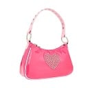 Dames schoudertas met hart van steentjes Glanzende gelakte uitstraling Band met metalen ogen en ringen Roze kleur 23 x 12 x 5 cm 1