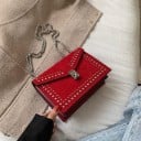 Dames schoudertas met klep en metalen studs Lange kettingriem Metalen slot Suède uitstraling Kunstleer en polyester 2
