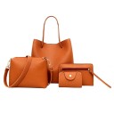 Dames set handtassen 4 stuks van kunstleer met een korrelige structuur Grote schoudertas Kleinere handtas met schouderband Clutch en etui 4