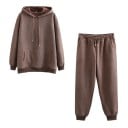 Dames set hoodie met capuchon en broek Losse pasvorm Kangoeroezak Ribgebreide manchetten Elastische taille met koord Zijkanten zakken 4
