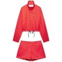 Dames set jas en shorts met stippen met een staander en trekkoorden van polyester vrijetijdskleding voor de zomer in de stad 5