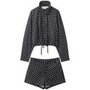 Dames set jas en shorts met stippen met een staander en trekkoorden van polyester vrijetijdskleding voor de zomer in de stad 3