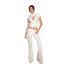 Dames set met broek en T-shirt met korte mouwen, col en uitsnijding in de hals, effen, polyester 6