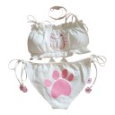 Dames set ondergoed met kattenmotief bandeau bh met uitsnede en slip met pootje om te strikken universele maat 1