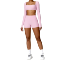 Dames set shorts en crop top met lange mouwen, effen, spandex, nylon 2