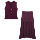 Dames set vest en rok Gebreid vest met knopen A-lijn rok met plooien V-hals Polyester Tweedelig set voor dagelijks gebruik 3