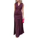 Dames set vest en rok Gebreid vest met knopen A-lijn rok met plooien V-hals Polyester Tweedelig set voor dagelijks gebruik 6