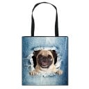 Dames shopper tas met realistische print van een dier dat uit gescheurde spijkerstof kijkt Katoen en polyester Zwarte handvatten Vierkante vorm 4