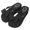 Dames slippers met hoge plateauzool en strik 3