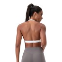Dames sportbh met halternek en gekruist voorpand en diepe V-hals met open rug voor yoga, pilates en fitness 19