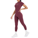 Dames Sportieve Jumpsuit met Korte Mouwen Open Rug Rits in de Hals Strakke Leggings Effen Nylon Spandex 3
