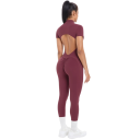Dames Sportieve Jumpsuit met Korte Mouwen Open Rug Rits in de Hals Strakke Leggings Effen Nylon Spandex 5