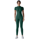 Dames sportieve jumpsuit met korte mouwen Rits in de hals Strakke leggings Effen Nylon Spandex Fitness kleding 12