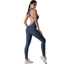 Dames sportieve overall met bandjes en open rug en leggings met rits in de hals Effen fitness overall van nylon 12