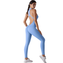 Dames sportieve overall met bandjes en open rug en leggings met rits in de hals Effen fitness overall van nylon 16