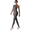 Dames sportieve overall met bandjes en open rug en leggings met rits in de hals Effen fitness overall van nylon 2