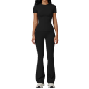 Dames sportoutfit met broek en T-shirt met korte mouwen, effen, nylon, polyester, comfortabel en stijlvol voor fitness 1