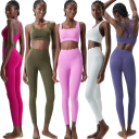 Dames sportoutfit met leggings en sportbeha, effen, nylon, spandex, comfortabel en stijlvol voor fitness 6