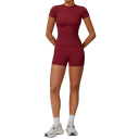 Dames sportoutfit met shorts en een T-shirt met korte mouwen, effen, nylon, polyester, comfortabel en stijlvol voor fitness 7