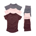 Dames sportoutfit met shorts en T-shirt met korte mouwen, effen, nylon, spandex, comfortabel en stijlvol voor fitness 3