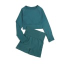 Dames sportoutfit Shorts en shirt met lange mouwen Effen fitnessoutfit van nylon 1