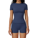 Dames sportset met shorts en T-shirt met korte mouwen, effen, nylon, polyester, comfortabel en stijlvol voor fitness 4