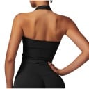 Dames sporttop met halslijn en V-hals en open rug in een verlengde, aansluitende snit zonder mouwen voor yoga, pilates en fitness 8