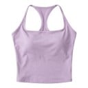 Dames sporttop met ingebouwde cups en vierkante halslijn met racerback rug in verlengde snit voor pilates en vrije tijd 3