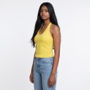 Dames sporttop met nekband, vulling en V-hals met open rug en twee banden in het midden van de rug voor yoga, pilates en fitness 2