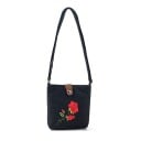 Dames stoffen crossbody tas Motief van een rode roos Sluiting met een lus en metalen knoop Lange schouderband Katoen en polyester 16 x 18 1