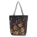 Dames stoffen tas met bloemenprint Ruime shopper met twee grijze handvatten en een platte bodem 27 x 38 x 11 cm Katoen en polyester 9