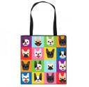 Dames stoffen tas met hondenprint Polyester tas met lange zwarte hengsels Vlak vierkant formaat 34,5 x 34,5 cm 7
