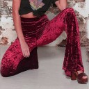 Dames stretchbroek met hoge taille en flared pijpen Fluwelen uitstraling met een licht gekreukte structuur Rekbare stof Polyester 3