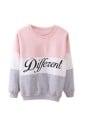 Dames sweater zonder capuchon met ronde hals Drie kleuren horizontale strepen Zwarte tekst in sierlijk schrift Lange mouw Ribgebreide 2