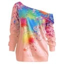 Dames sweatshirt met een print van kleurrijke spatten Brede halslijn die de schouder onthult Lange mouwen Ribgebreide manchetten en onderrand 3