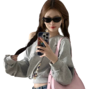 Dames sweatshirt met één schouder Grijs sweatshirt met subtiele tekst Stijlvolle casual top van een zachte mix van katoen en polyester voor comfortabel dragen 8